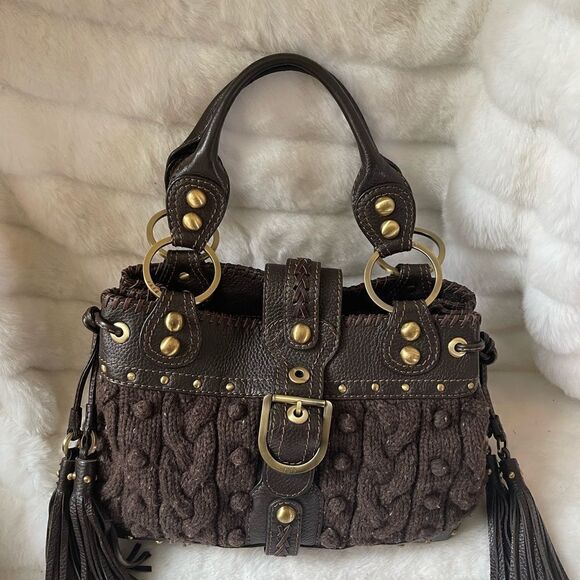 Rafè brown sweater satchel with brown leather trims antique tone hardwares - Picture 6 of 13